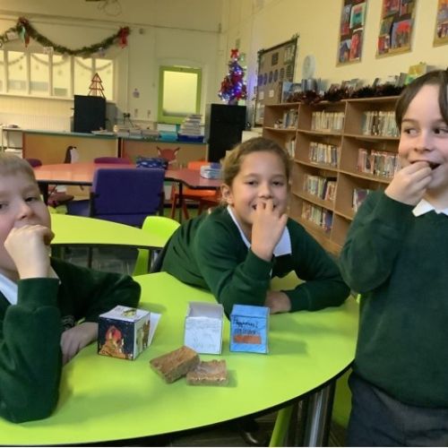 Year 3 and 4 have made healthy snack this term in out DT. We designed eco friendly packaging and explored different recipes. We settles on Banana and Date flapjacks. They were delicious and there was even enough to take a slice home!